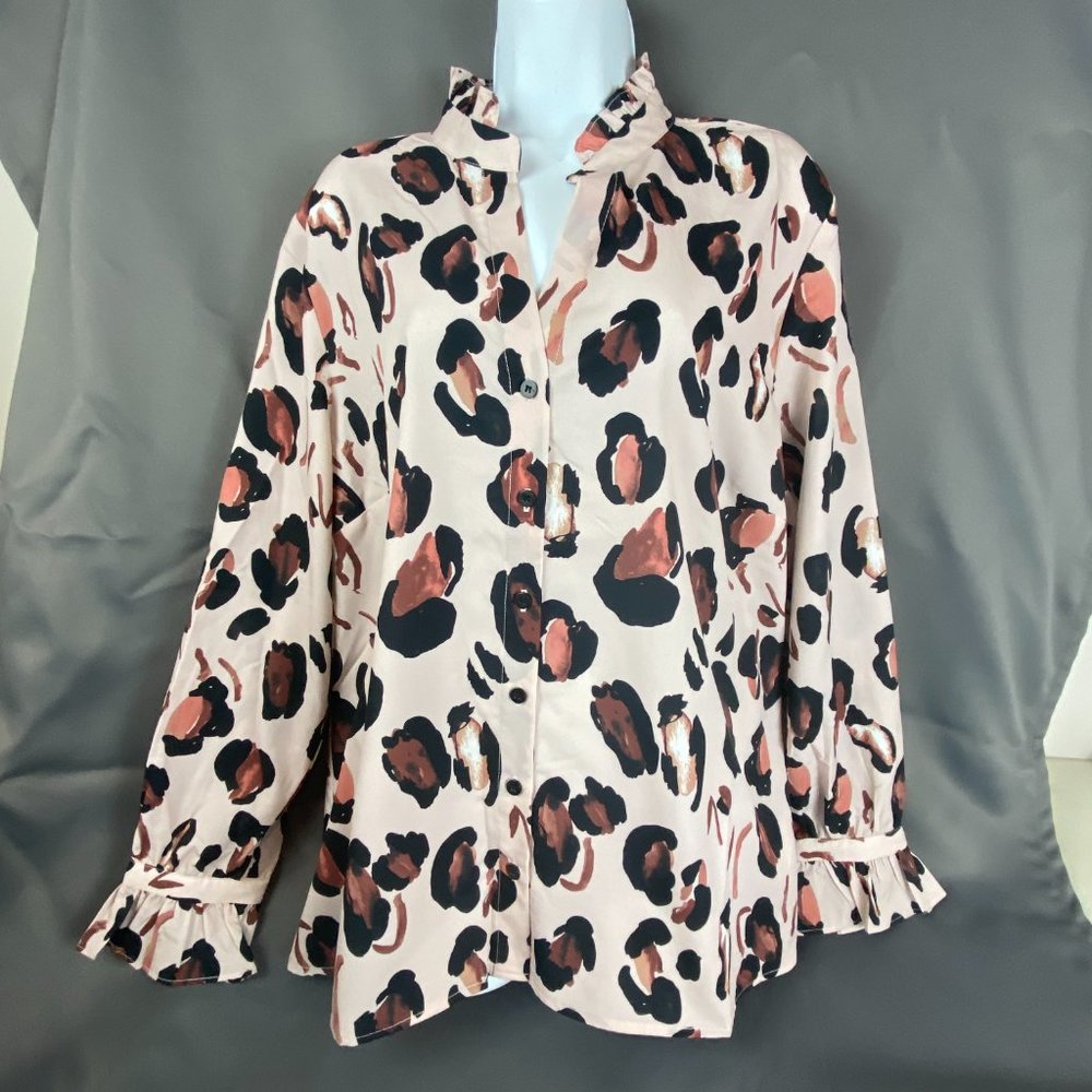 Eloquii Frankie Button Down Blouse In Panthera An… - image 1